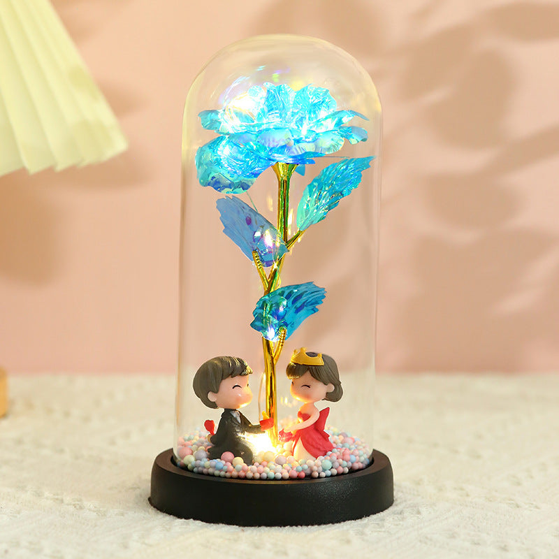 Fleur en Feuille d'Or Colorée 24k avec Lumières - Cadeau de Noël