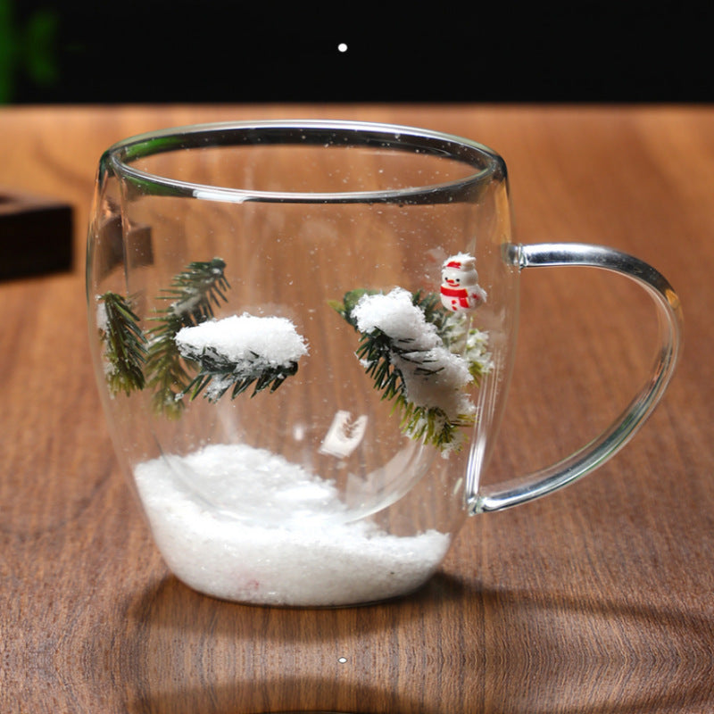 Tasse en Verre Double Couche Résistante à la Chaleur en Borosilicate pour Noël