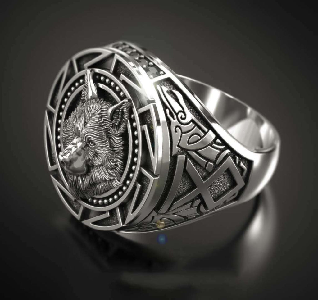 Bague Totem Loup Vintage en Argent Thaï