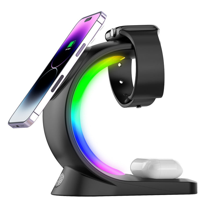 Chargeur Magnétique Sans Fil 4 en 1 avec Éclairage RGB pour Smartphone