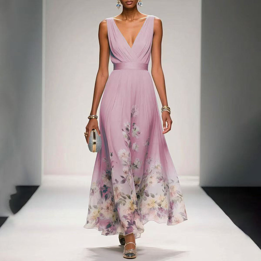 Robe Imprimée Chiffon Sexy avec Débardeur