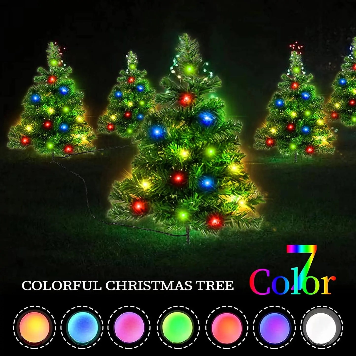 Paquet de 2 Arbres de Noël Solaires avec Lumières LED Multicolores