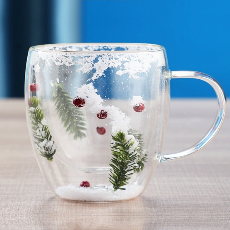 Tasse en Verre Double Couche Résistante à la Chaleur en Borosilicate pour Noël