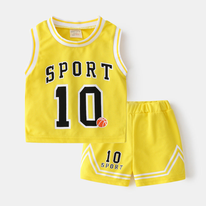 Ensemble de Vêtements de Basketball pour Enfants - Gilet et Sweat à Manches Courtes pour Garçons