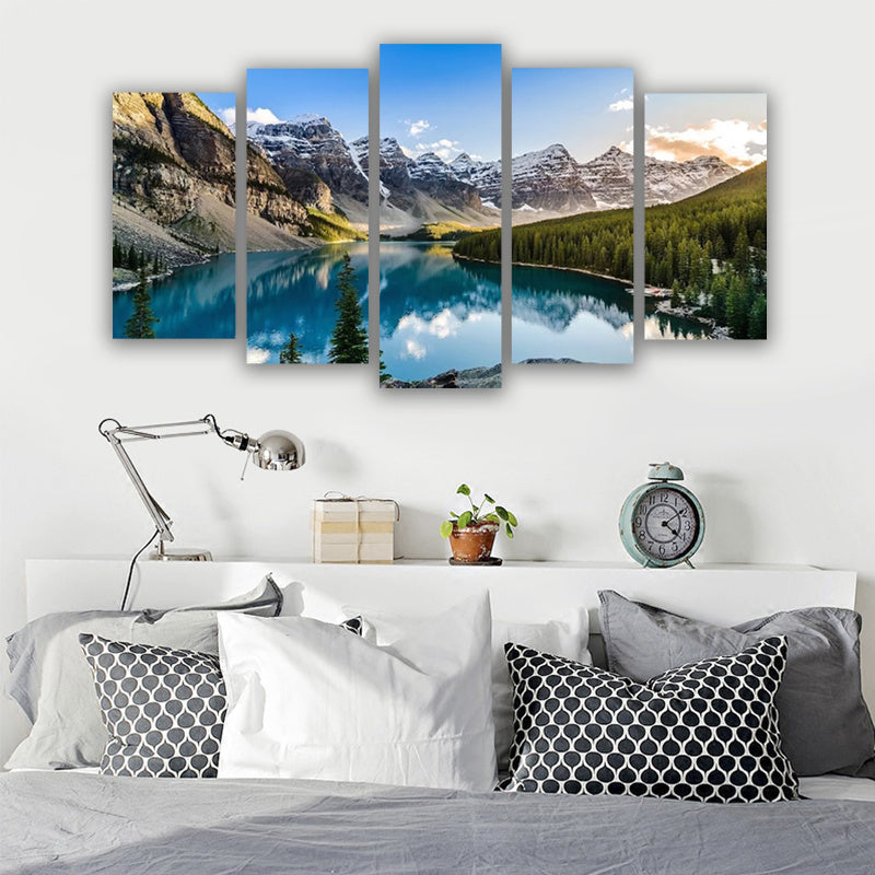 Ensemble de 5 Art Muraux en Toile Moraine Lake et Montagne pour Salon