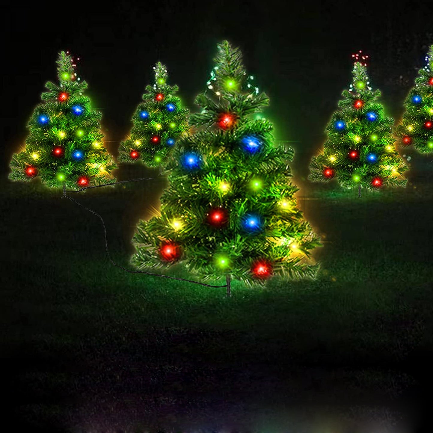 Paquet de 2 Arbres de Noël Solaires avec Lumières LED Multicolores