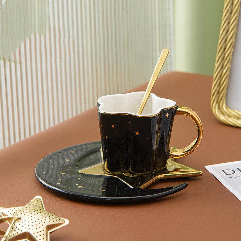Tasse Céramique Créative avec Soucoupe Étoile et Lune - Allomarc.com