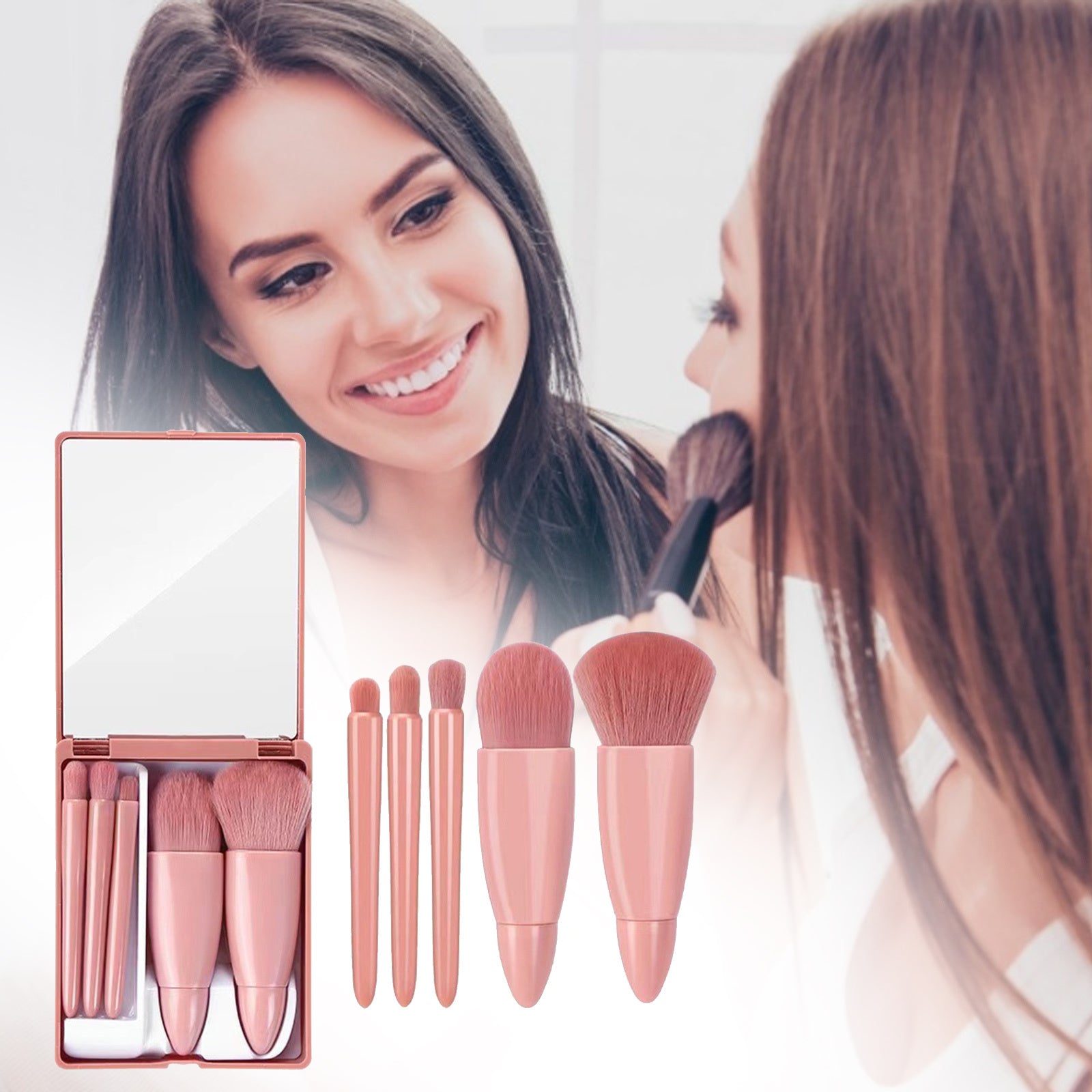 Set de 5 Pinceaux de Maquillage - Outils Cosmétiques pour Poudres, Fards à Paupières, Fond de Teint et Blush