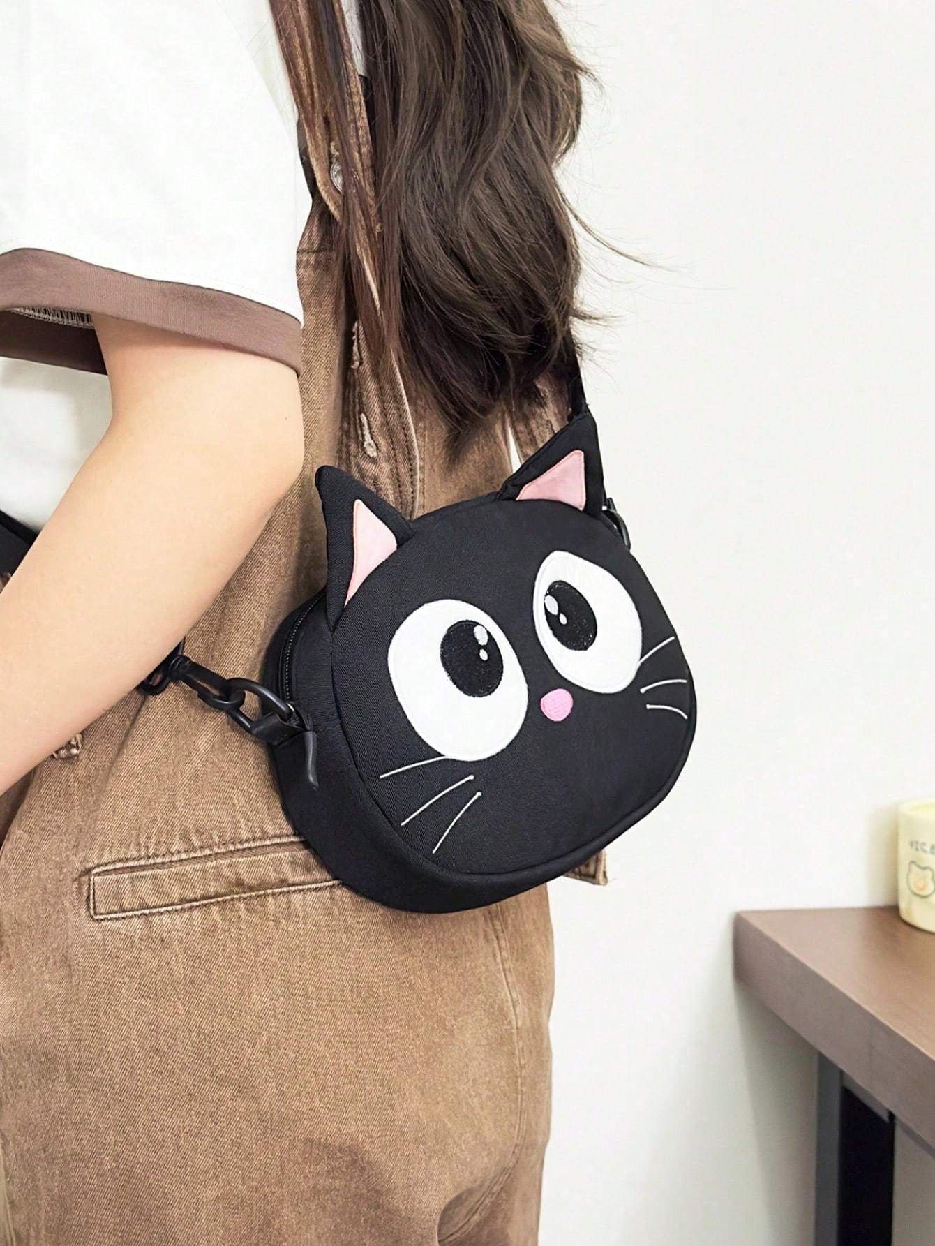 Nouveau Sac à Bandoulière Mignon Chat Noir aux Grands Yeux