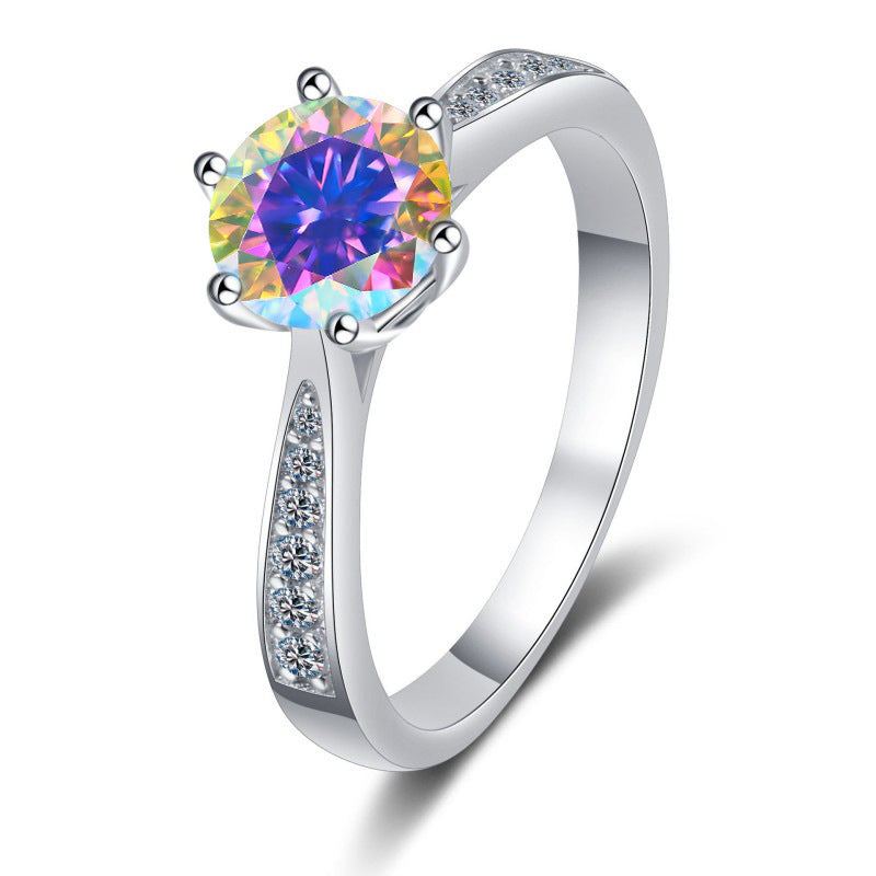 Bague en Moissanite Classique à Six Griffes en Argent S925