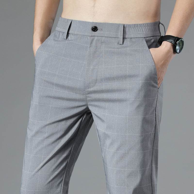 Pantalons Slim Fit en Soie Glacée à Carreaux pour Hommes