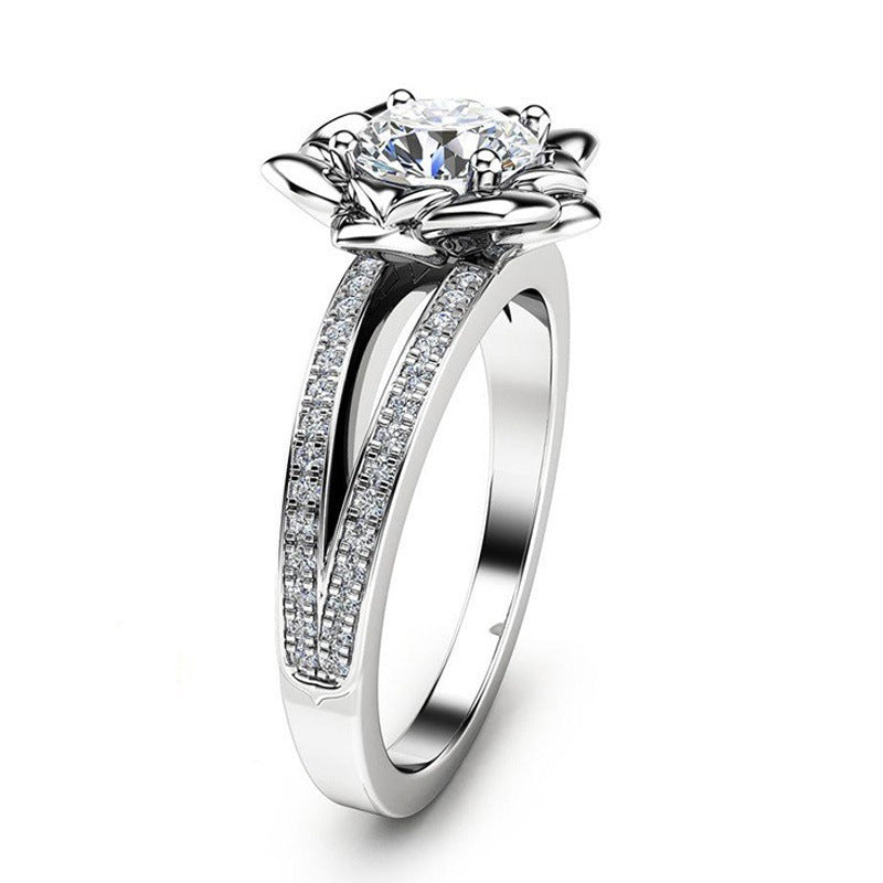 Nouvelle bague en cuivre avec zircon incrusté pour couple - Bague créative en forme de fleur