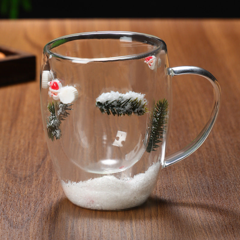 Tasse en Verre Double Couche Résistante à la Chaleur en Borosilicate pour Noël