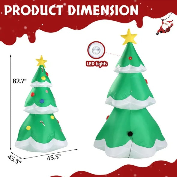 Décoration de Noël Gonflable Lumineuse de 6,9 pieds - Arbre de Noël Gonflable avec Lumières LED Intégrées