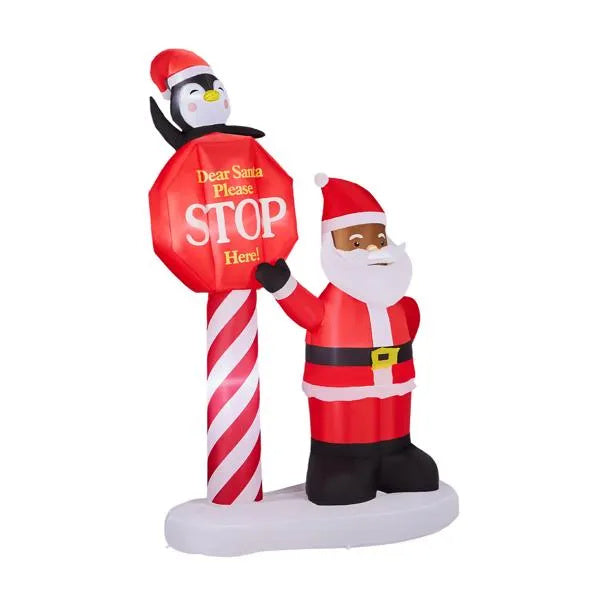 Décoration Gonflable de Noël 8,2FT avec Santa Noir et Panneau de Signalisation