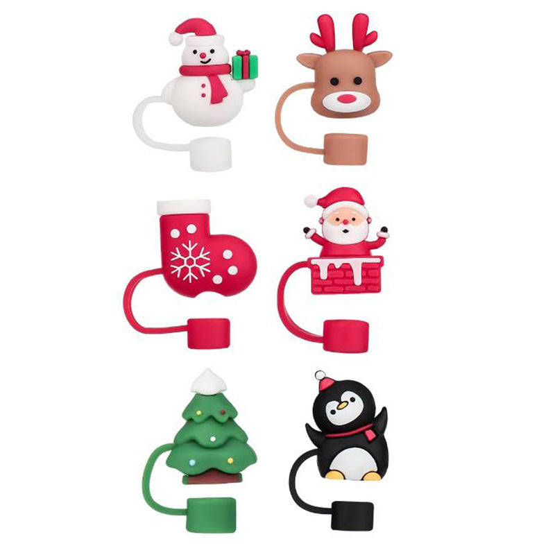 Nouveau Couverture de Paille de Noël en Silicone de 10mm pour Tasses
