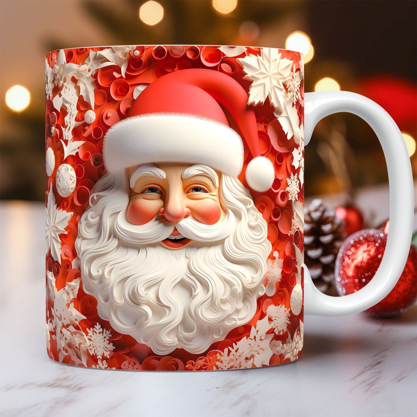 Mug en Céramique 3D de Noël – Design Unique de Bonhomme de Neige et Santa