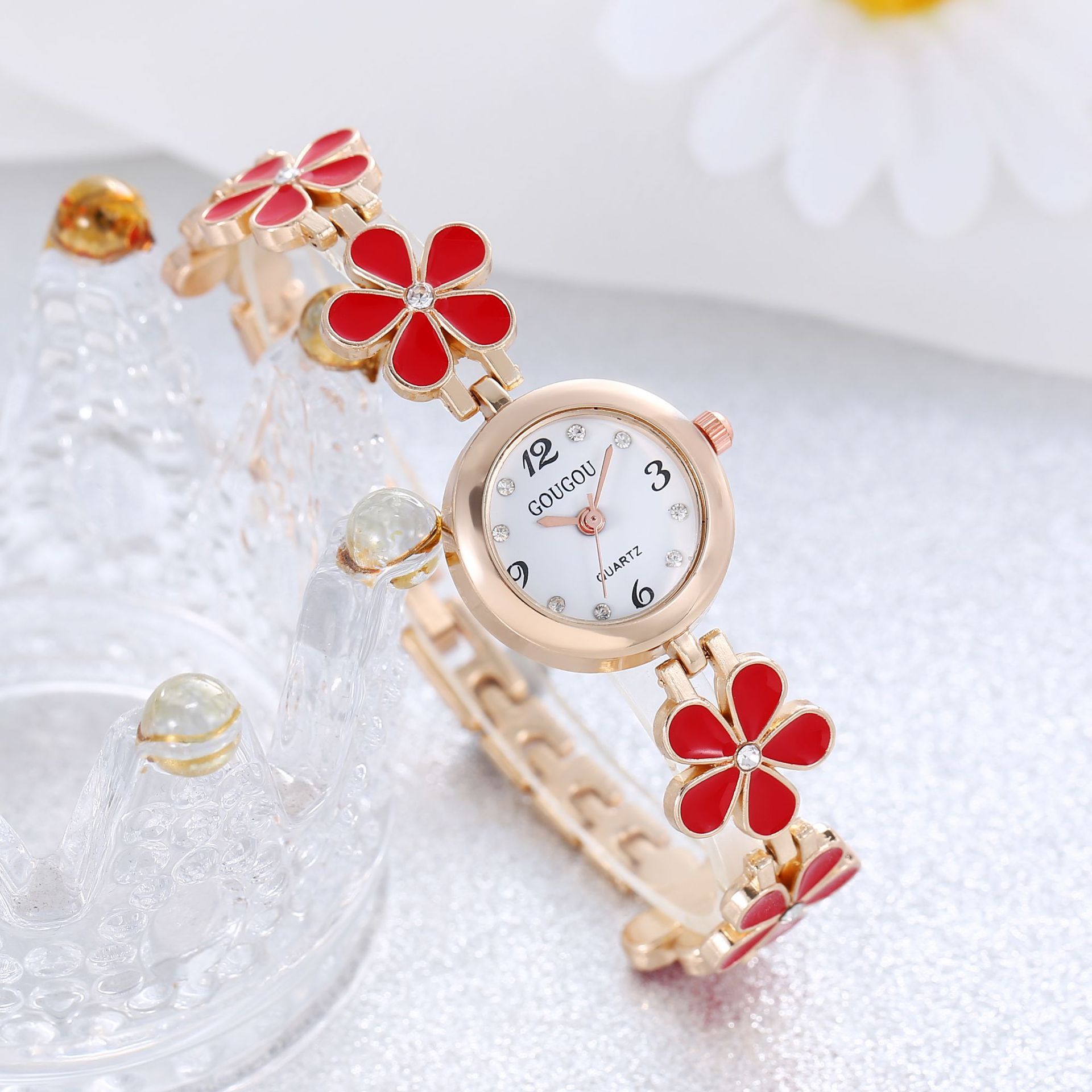 Montre Bracelet Femme à Motif Pétale en Quartz
