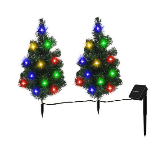 Paquet de 2 Arbres de Noël Solaires avec Lumières LED Multicolores