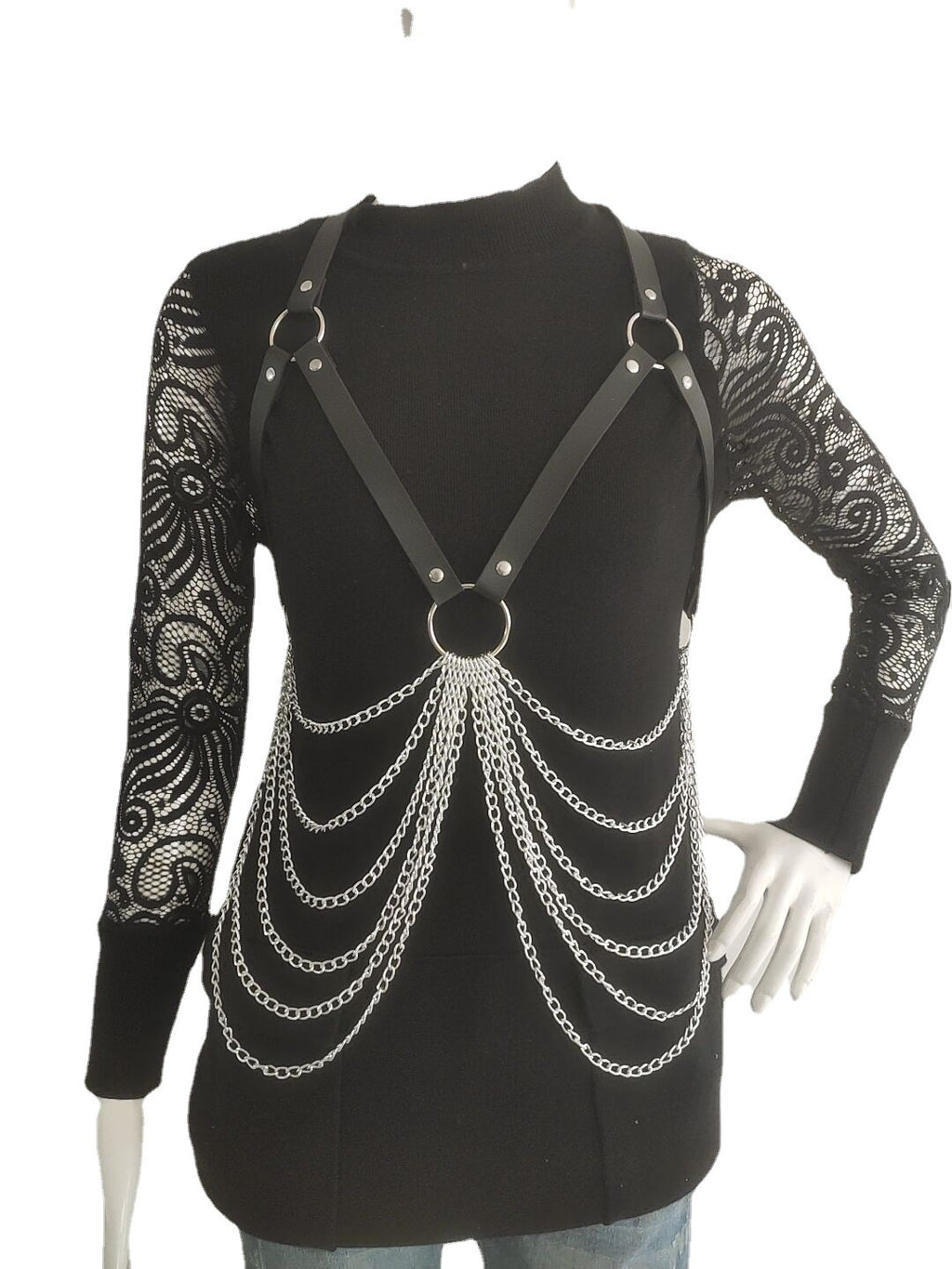 Ceinture en PU Cuir avec Chaîne Métallique