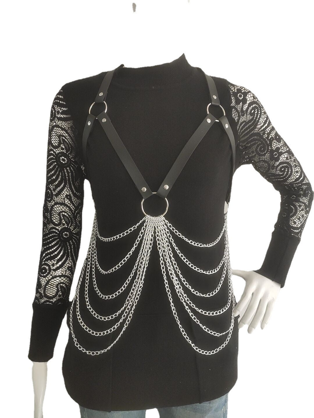 Ceinture en PU Cuir avec Chaîne Métallique