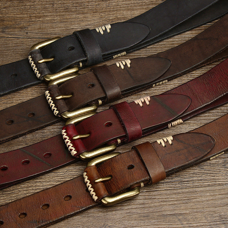 Ceinture en Cuir de Vachette Retro Artisanale