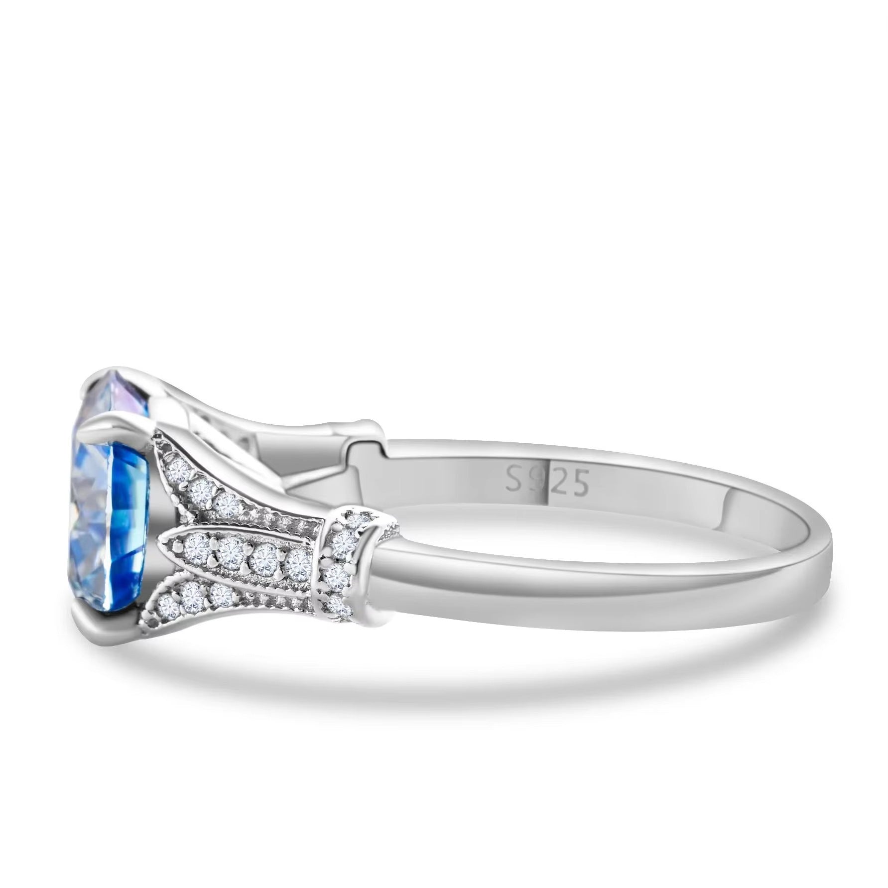 Bague en Moissanite avec Rangée de Diamants en Argent Sterling pour Femmes