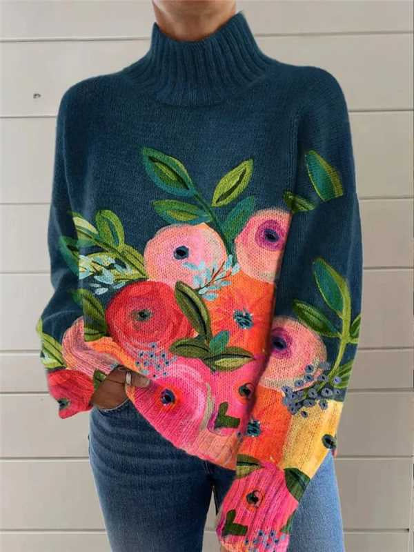 Pull En Col Roulé Imprimé Pour Femmes - Noël