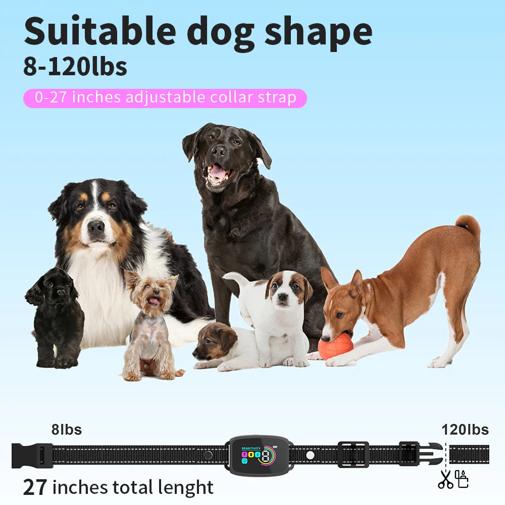 Collier Anti-Aboiement Automatique Rechargeable pour Chiens avec Affichage Numérique HD et Étanchéité IP67