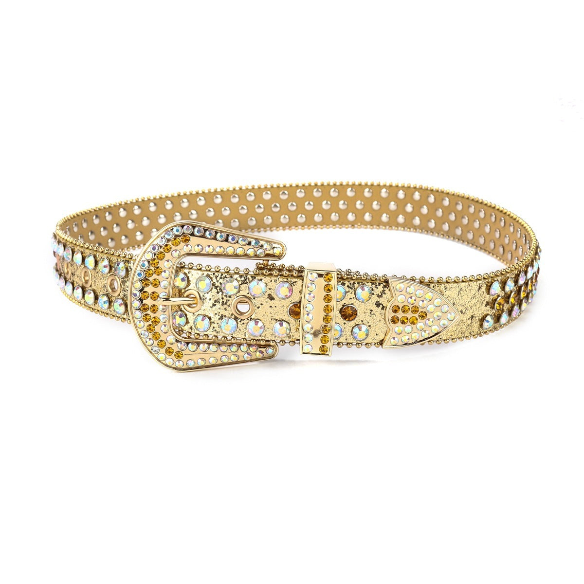 Ceinture Large Punk Hip Hop Incrustée de Strass Noire avec Rivets Décoratifs