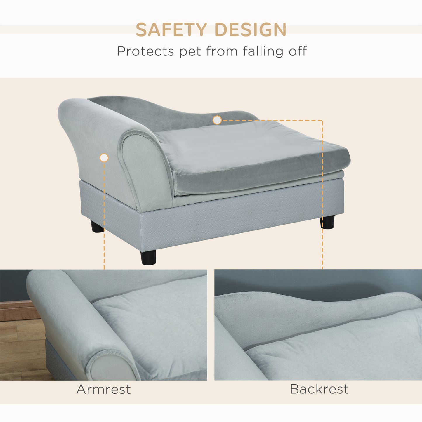Lit de Luxe pour Petits Chiens avec Rangement Caché en Mousse Souple - Mobilier Moderne pour Animaux, Gris