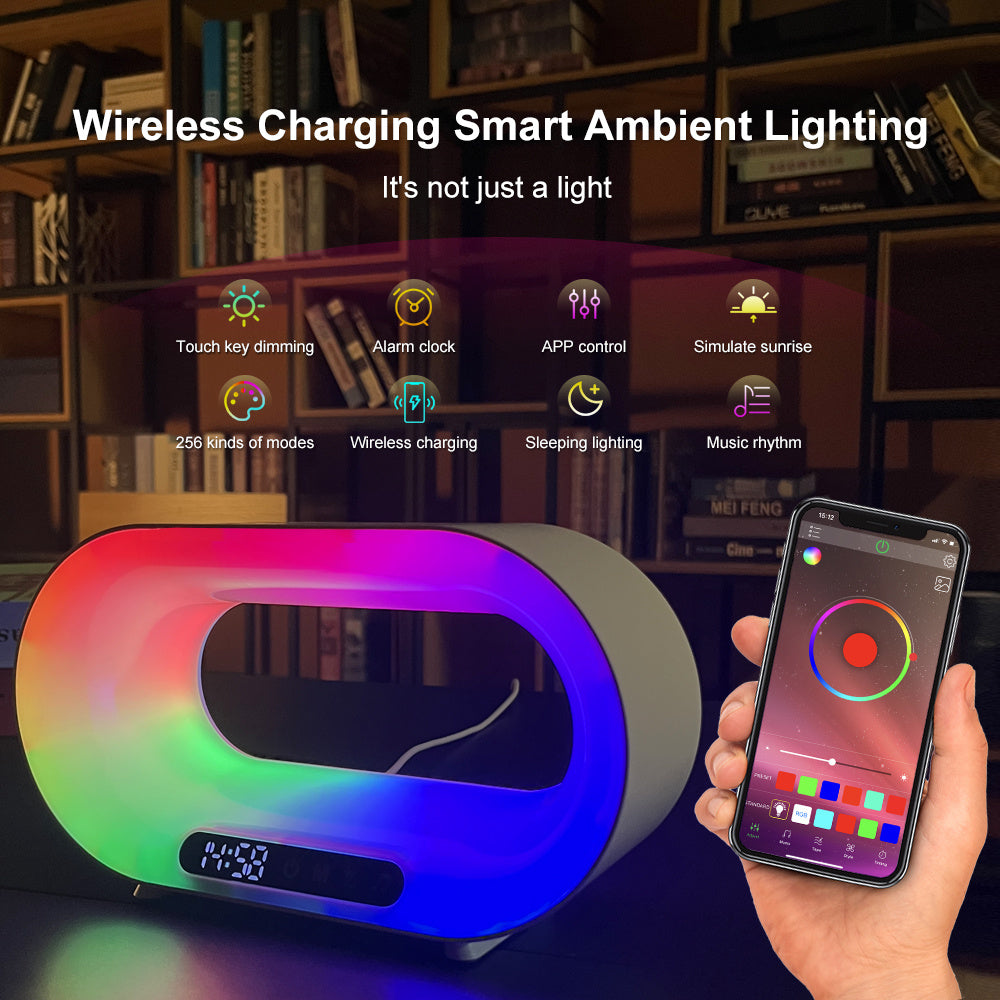 Lampe de Bureau LED 3 en 1 avec Contrôle APP, Chargeur sans Fil et Réveil