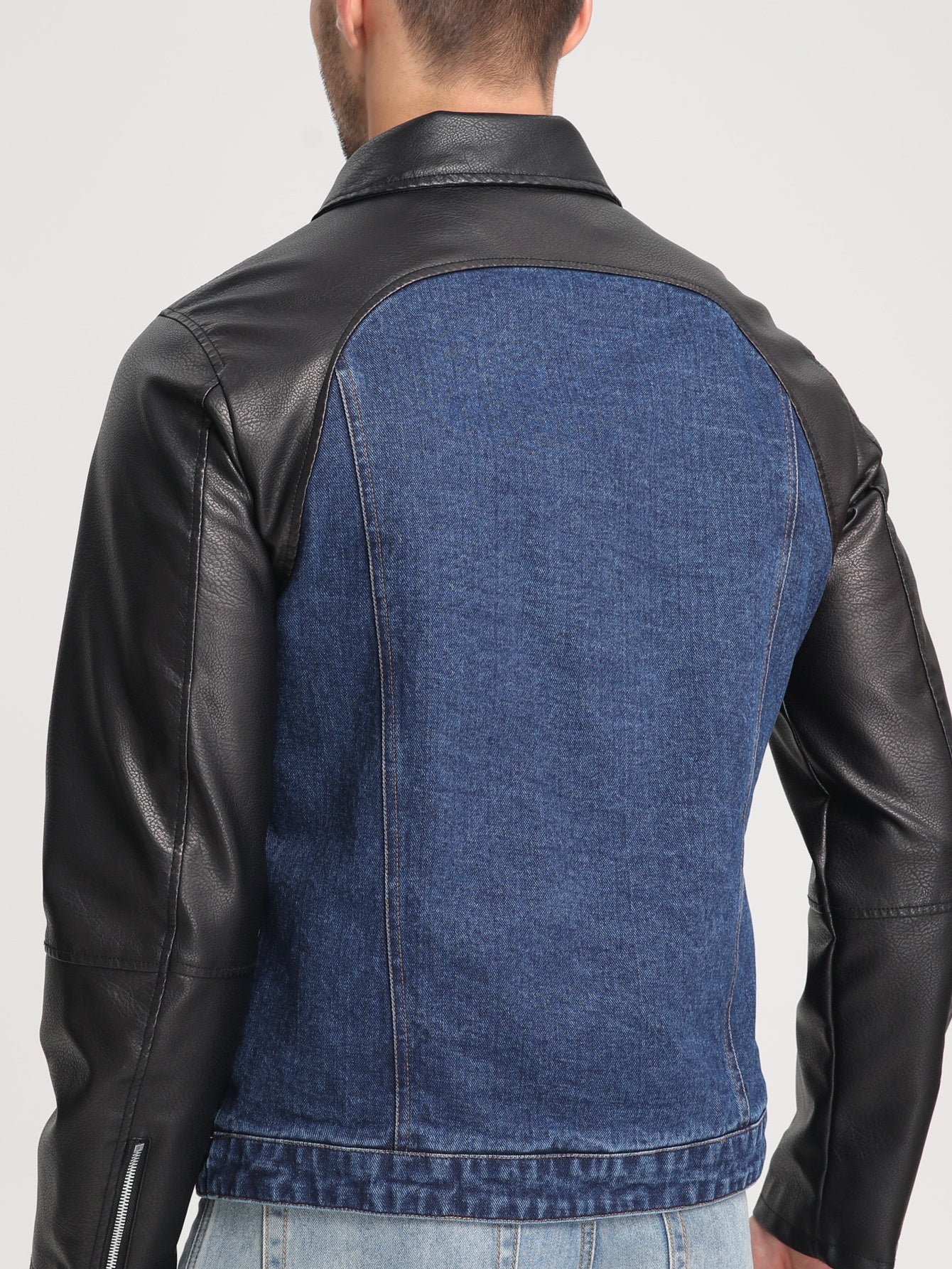 Veste en Jean à Patches pour Hommes, Veste de Travail à Fermeture Éclair Diagonale