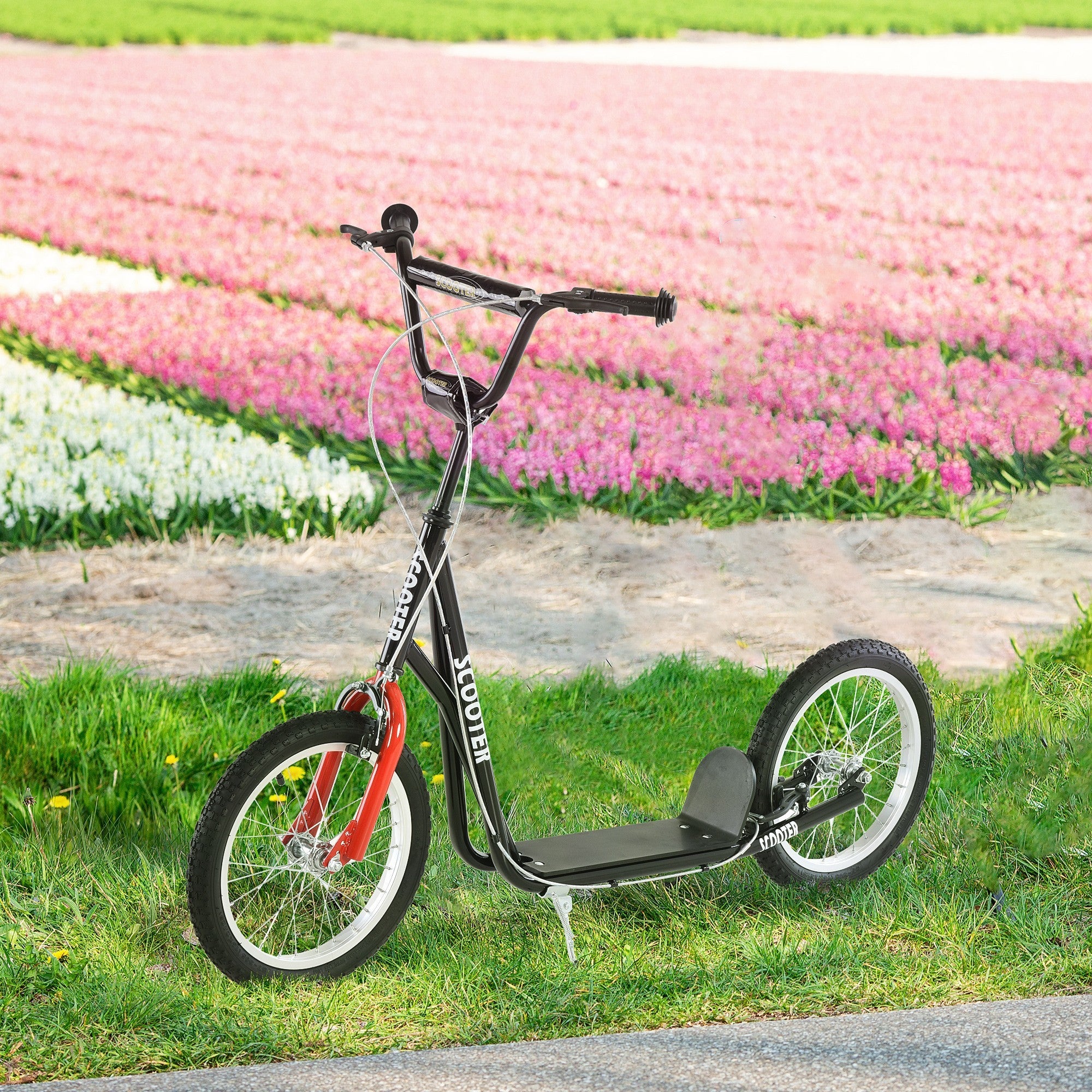 Trottinette pour Enfants, Noire, Guidon Réglable, Freins Arrière Doubles, Roues Gonflables