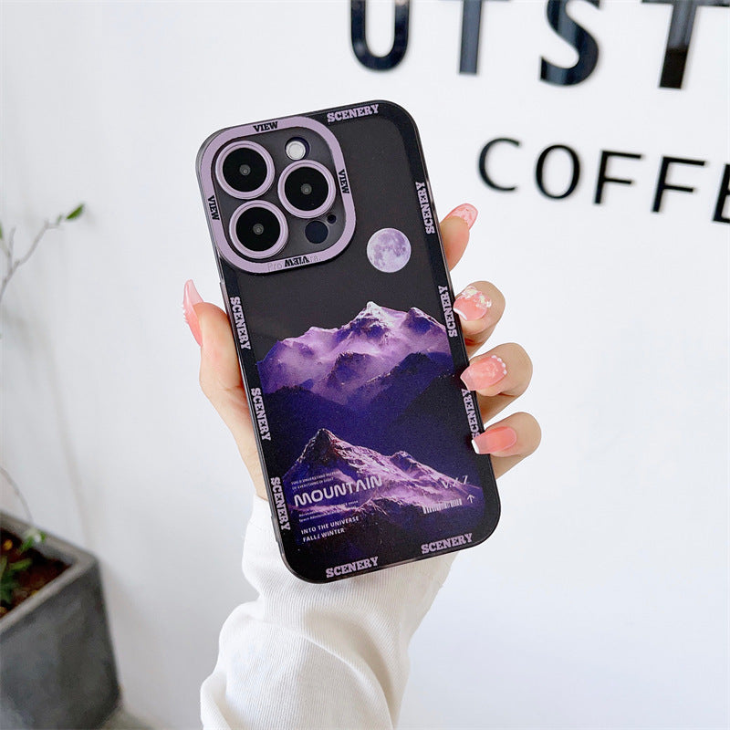 Coque de Téléphone Apple 14 Violet Foncé - Pic de Montagne