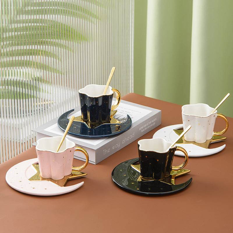 Tasse Céramique Créative avec Soucoupe Étoile et Lune - Allomarc.com