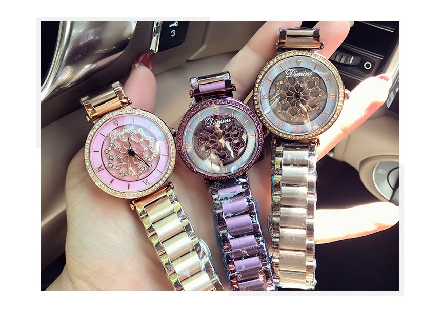 Montre de mode pour dames avec quartz, diamants et étanchéité en acier
