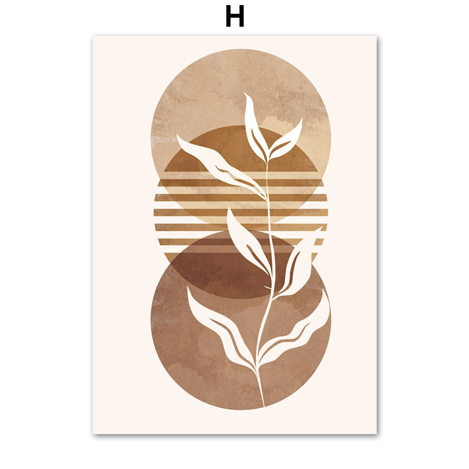 Peinture Géométrique Abstraite Boho avec Feuilles