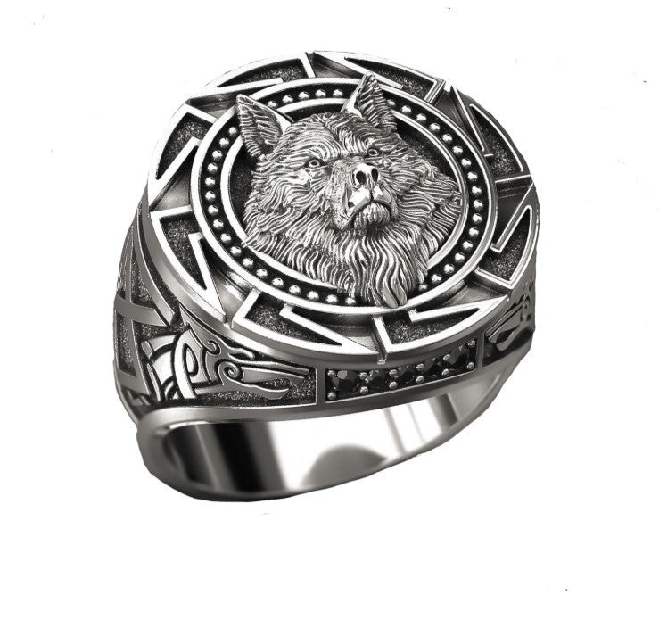 Bague Totem Loup Vintage en Argent Thaï