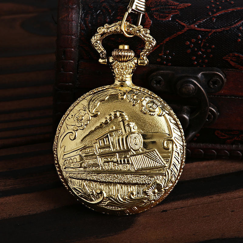 Montre de Poche Quartz Classique Grande Version Tête de Train Creuse