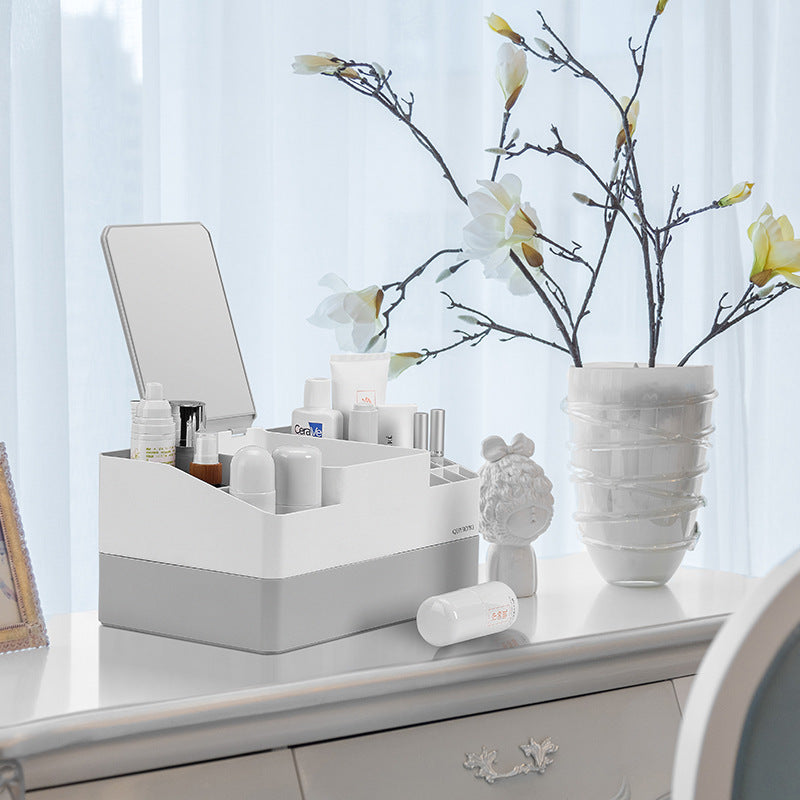 Boîte en plastique avec miroir et support pour rouge à lèvres