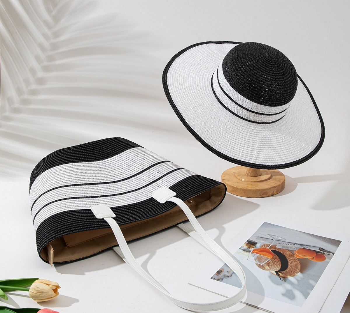 Ensemble de Sac et Chapeau en Paille pour Protection Solaire lors de Vacances à la Plage