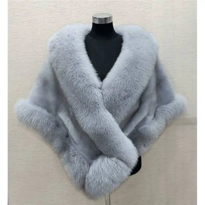 Manteau Cape en Fourrure Synthétique de Fausse Martre - Grande Taille