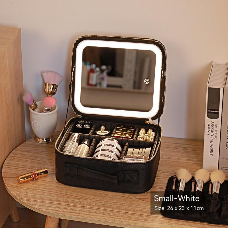 Trousse de Maquillage avec Miroir et Lumière LED - Boîte de Rangement pour Soins de la Peau