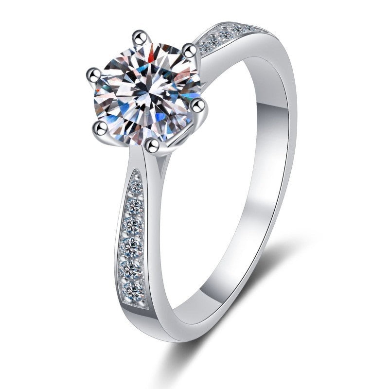 Bague en Moissanite Classique à Six Griffes en Argent S925