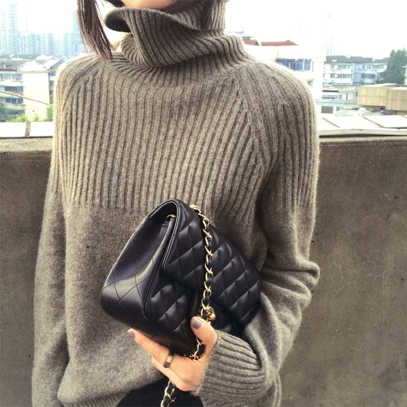 Pull-over Loose en Cachemire pour Femmes avec Col Montant