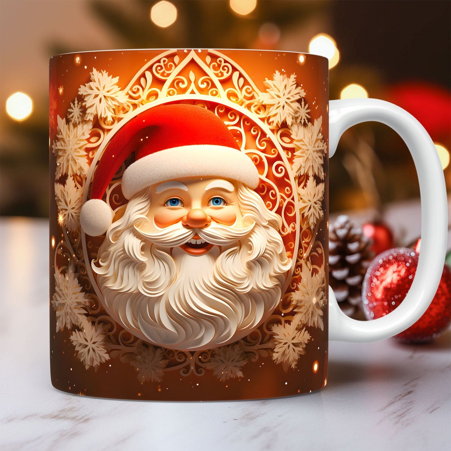 Mug en Céramique 3D de Noël – Design Unique de Bonhomme de Neige et Santa