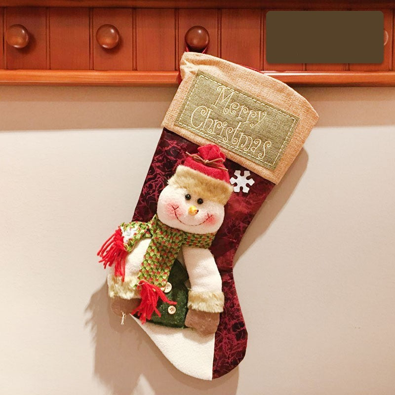 Chaussettes de Noël Décoratives avec Motifs de Bonhomme de Neige, Père Noël et Élan