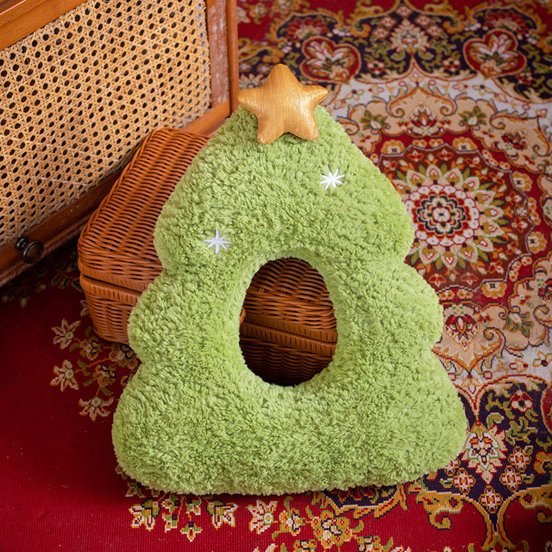 Coussin en Peluche Décoratif de Noël en Forme d'Arbre