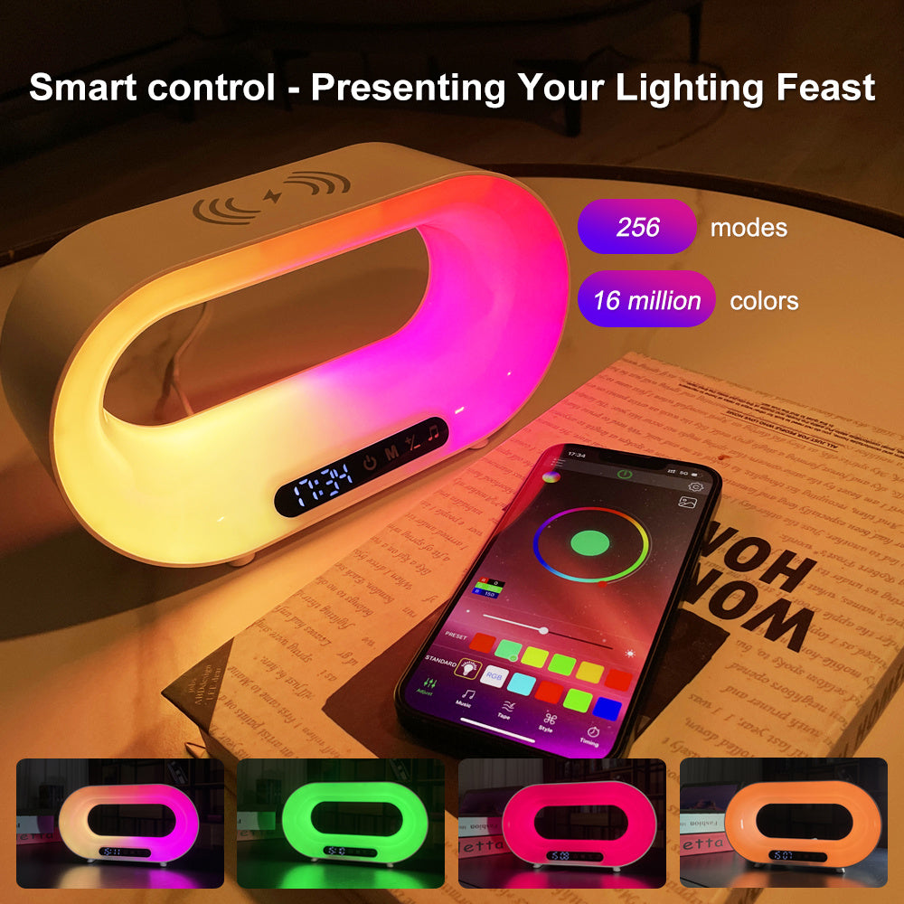 Lampe de Bureau LED 3 en 1 avec Contrôle APP, Chargeur sans Fil et Réveil